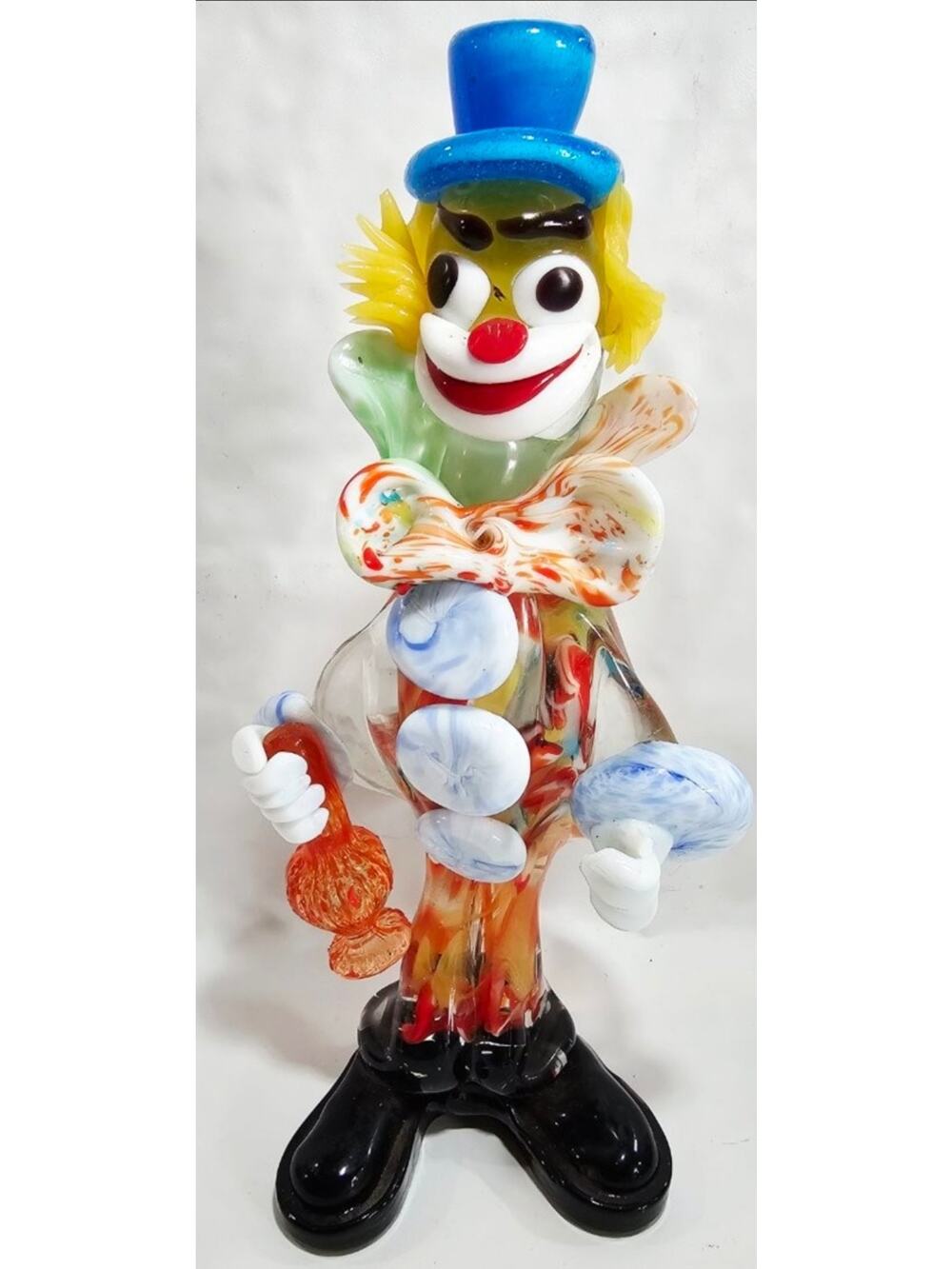 Vintage 1960'6 Hand Blown Art Glass Clown Multicolor 8.75" Tall